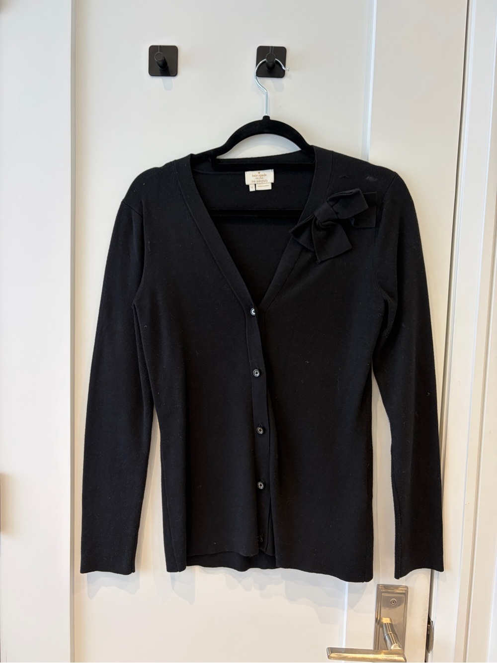 Kate Spade Black V-Neck Bow-Accent Button Cardigan
